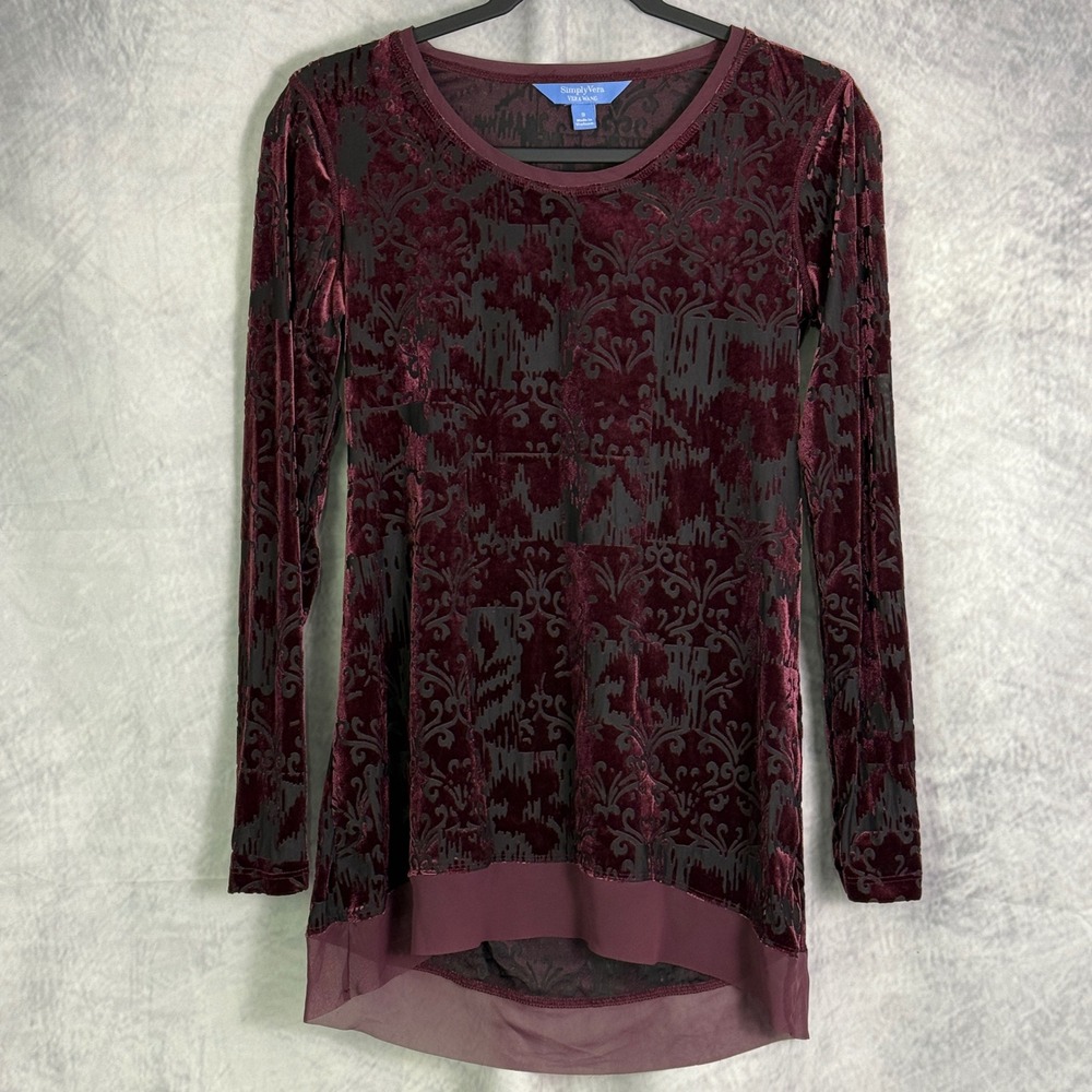 Velvet Burnout Top Women's Sz S Whimsigoth Witchy Vamp Dark Romantic‎ burgundy